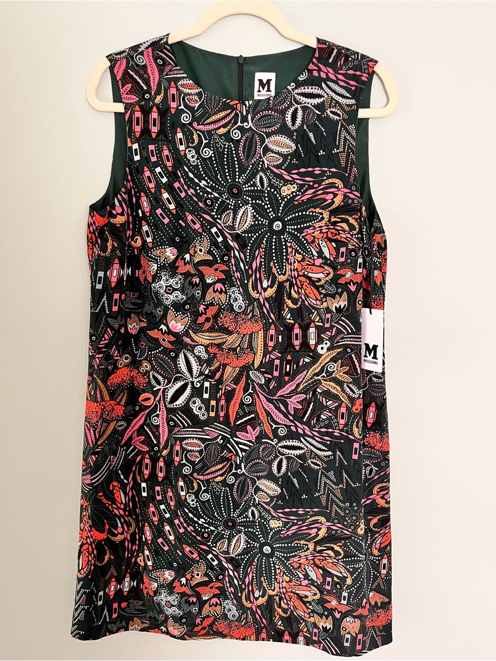 Missoni Dark Green Floral-Print Shift Dress with Pink & Orange Accents